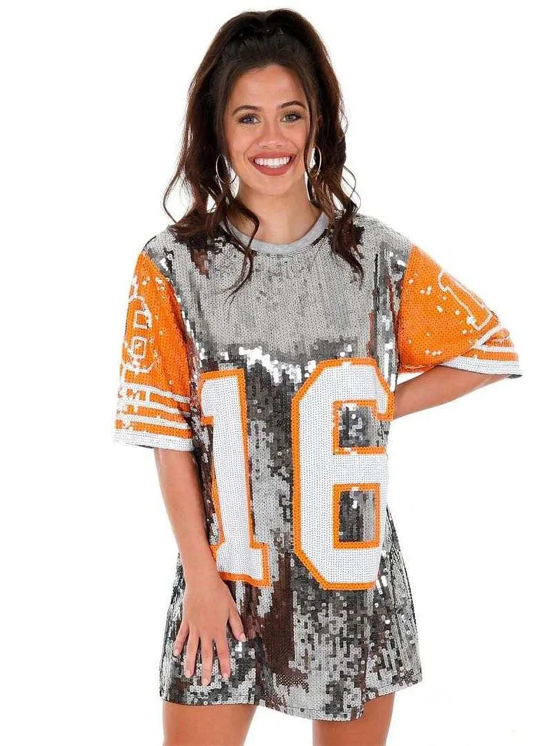 sequin jersey dress custom Your Own Logo Bling Football Sequin Jersey Casual Women Clothing Bling