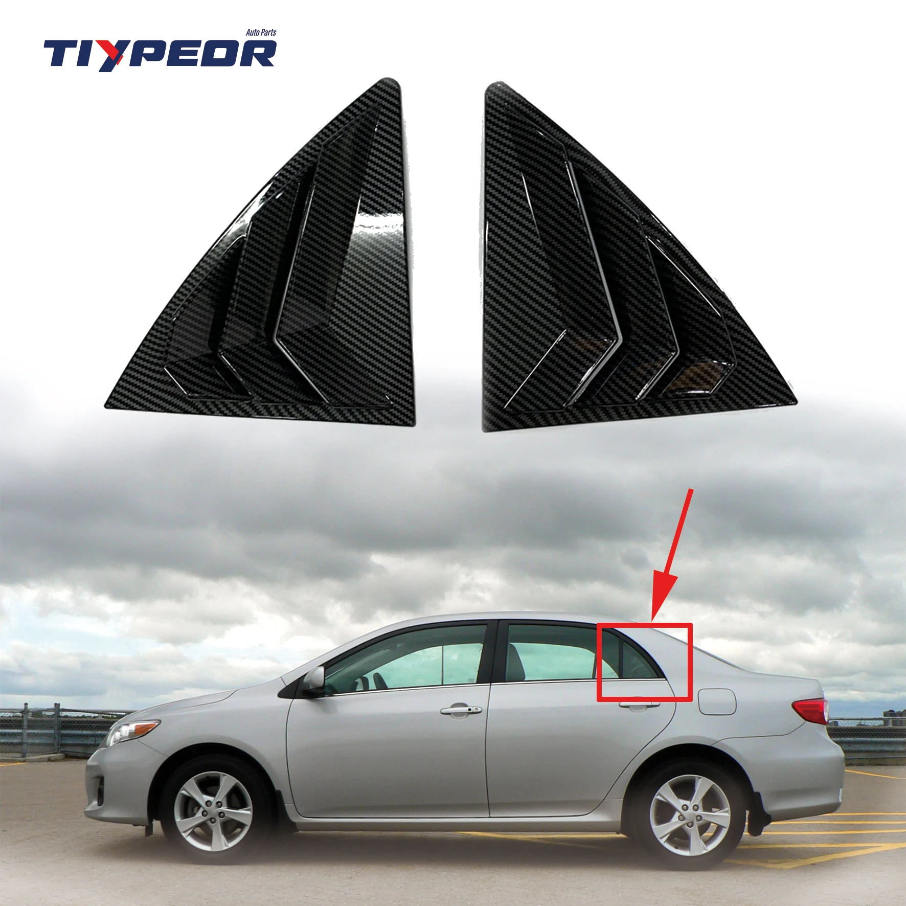 product carbon fiber window louver shutter for toyota corolla 2007   2013 2008 2009 2010 2011 2012 rear air vent cover sticking shield-4