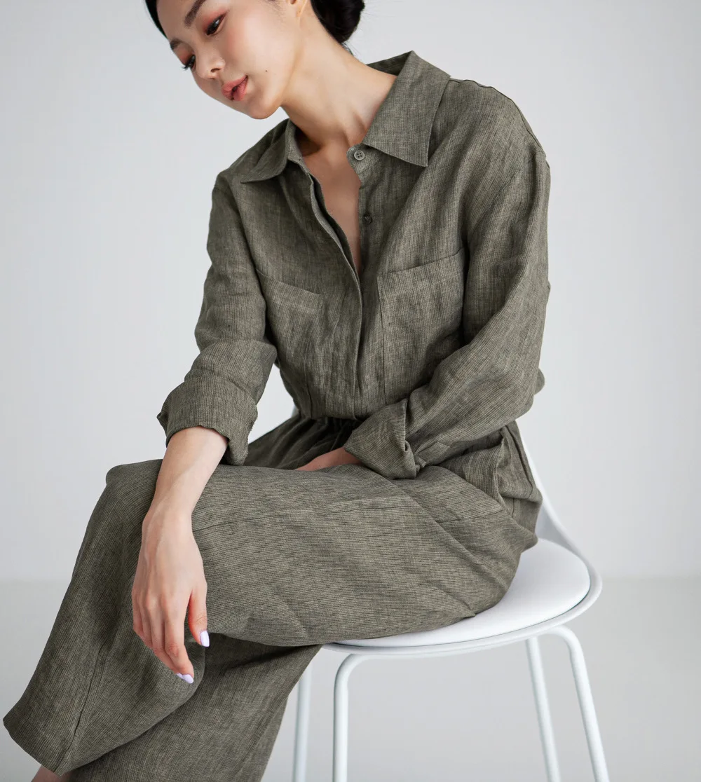 Latest Autumn Solid Color 2025 Jumpsuit Women Long Sleeve Jumpsuit Cotton Jumpsuit