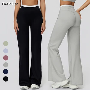 Evaricky Custom Breathable High Waisted Flared Soild Yoga Pants Gym Fitness Butt Lifting Workout Wide Leg Yoga Leggings Women