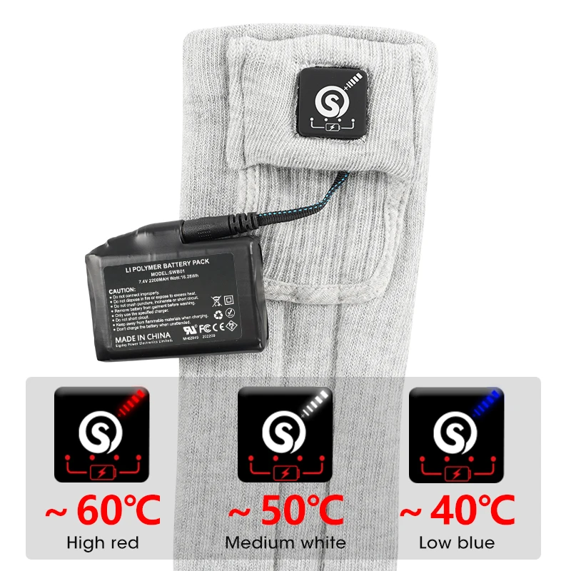 For SAVIOR Coolmax Men's Casual Foot Warm Breathable Rechargeable Battery Heating Socks 7.4V Winter Thermal Electric Heated ODM