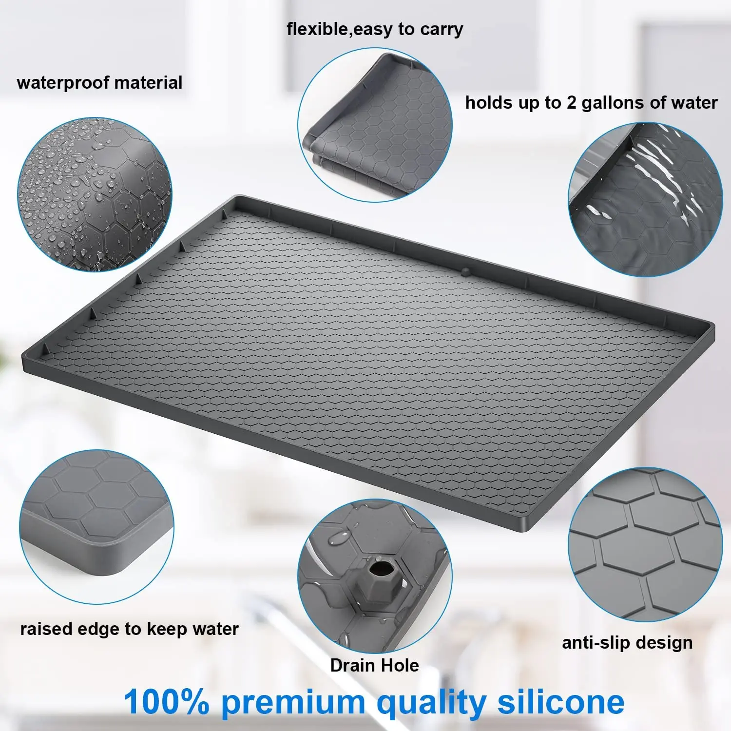 Under Sink Mat - Waterproof Kitchen Cabinet Tray - Flexible Silicone Under  Sink Liner with Drain Hole - Kitchen Bathroom Cabinet Mat and Protector -  China Under Sink Mat and Under Sink Mat Black price