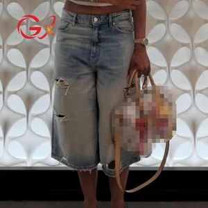 GX45001 Summer Y2K Fashion Retro Cargo Jeans High Waist Denim Shorts Trendy Wash Short Jeans for Women