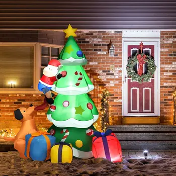 Giant Santa Claus drives a car glowing Christmas tree Penguin Large outdoor Christmas inflatable yard decoration