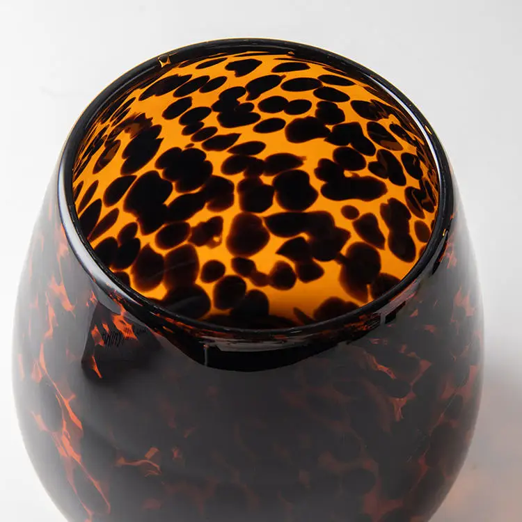 Hand Blown Cylinder Glass Candle Holder Colorful Brown Leopard Animal Print Tortoise Shell Glasses Design for Christmas Decor