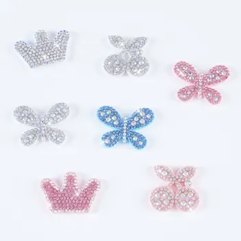 Custom Rhinestone Cherry Crown Butterfly  Iron on Patches Pattern Embroidery Rhinestone Patch for Garment Bags