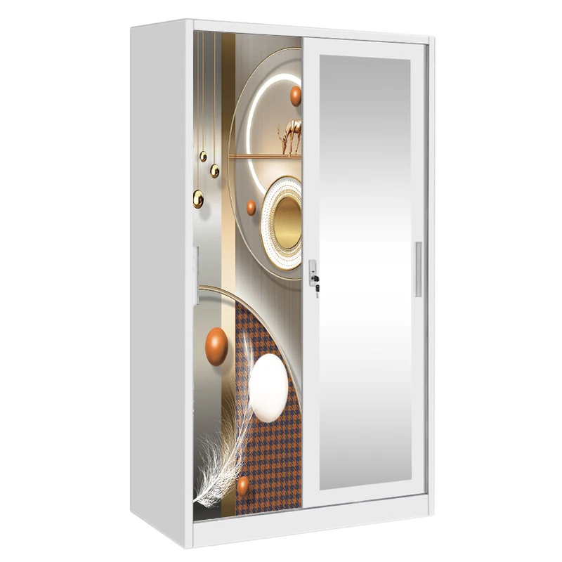 Customizable Steel Sliding Door Wardrobe with Mirror and Painted Finish