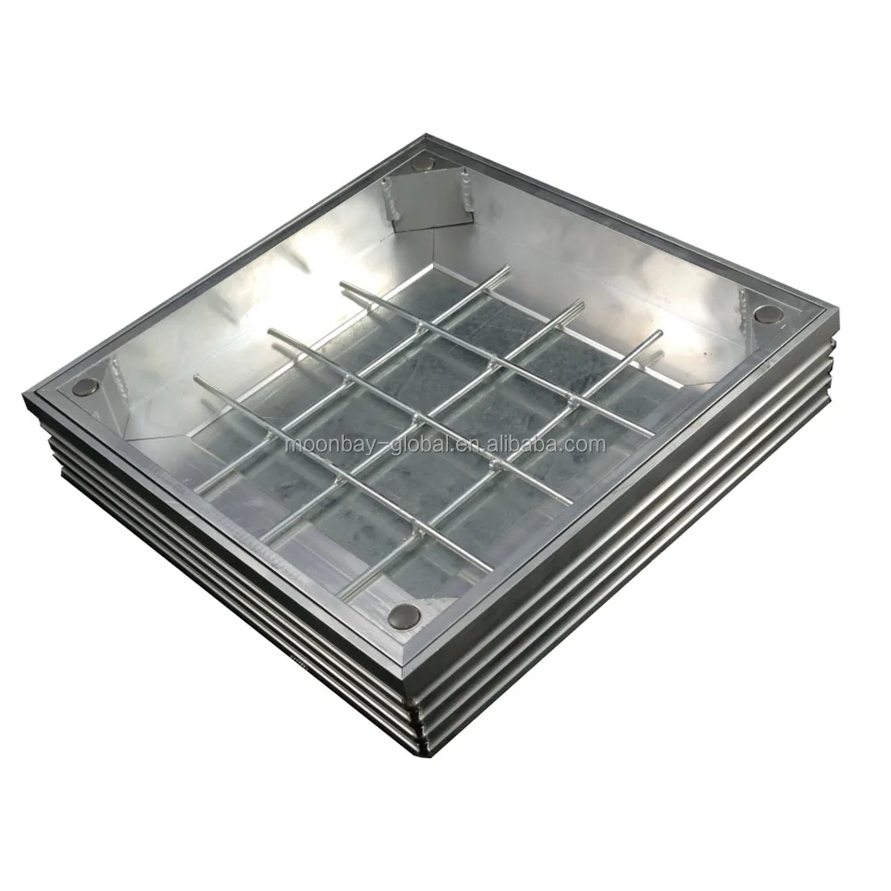 Square Invisible Sewer Cover With 2 Handle, Silver Stainless Steel Manhole Cover And Frame, Septic Tank Lid 30cm - 160cm Length, Well