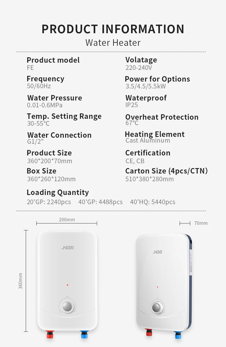 Elcb 3.5/4.5/5.5kw High Efficiency Electric Water Heater Fast Instant Electric Water Heater