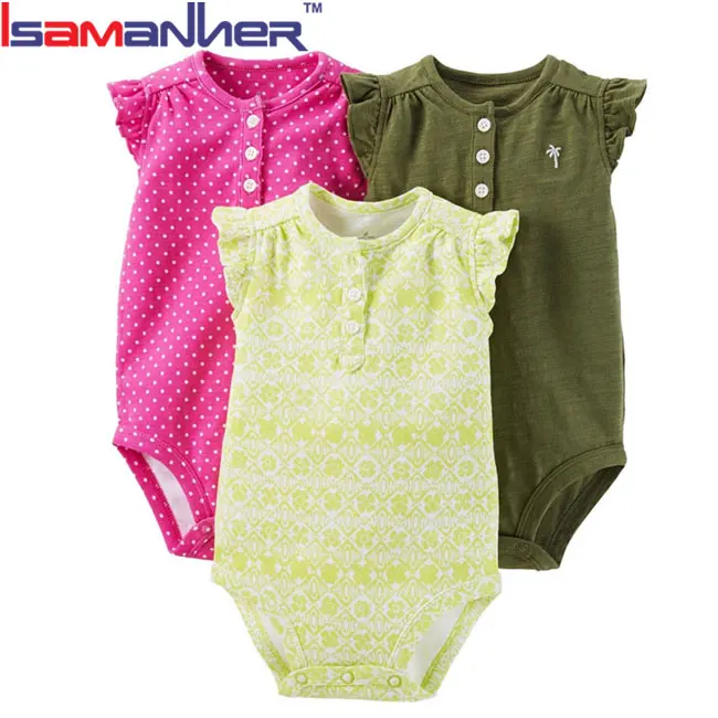 Летняя одежда для новорожденных, боди для маленьких девочек, комбинезон с рукавами-фонариками, детский хлопковый комбинезон