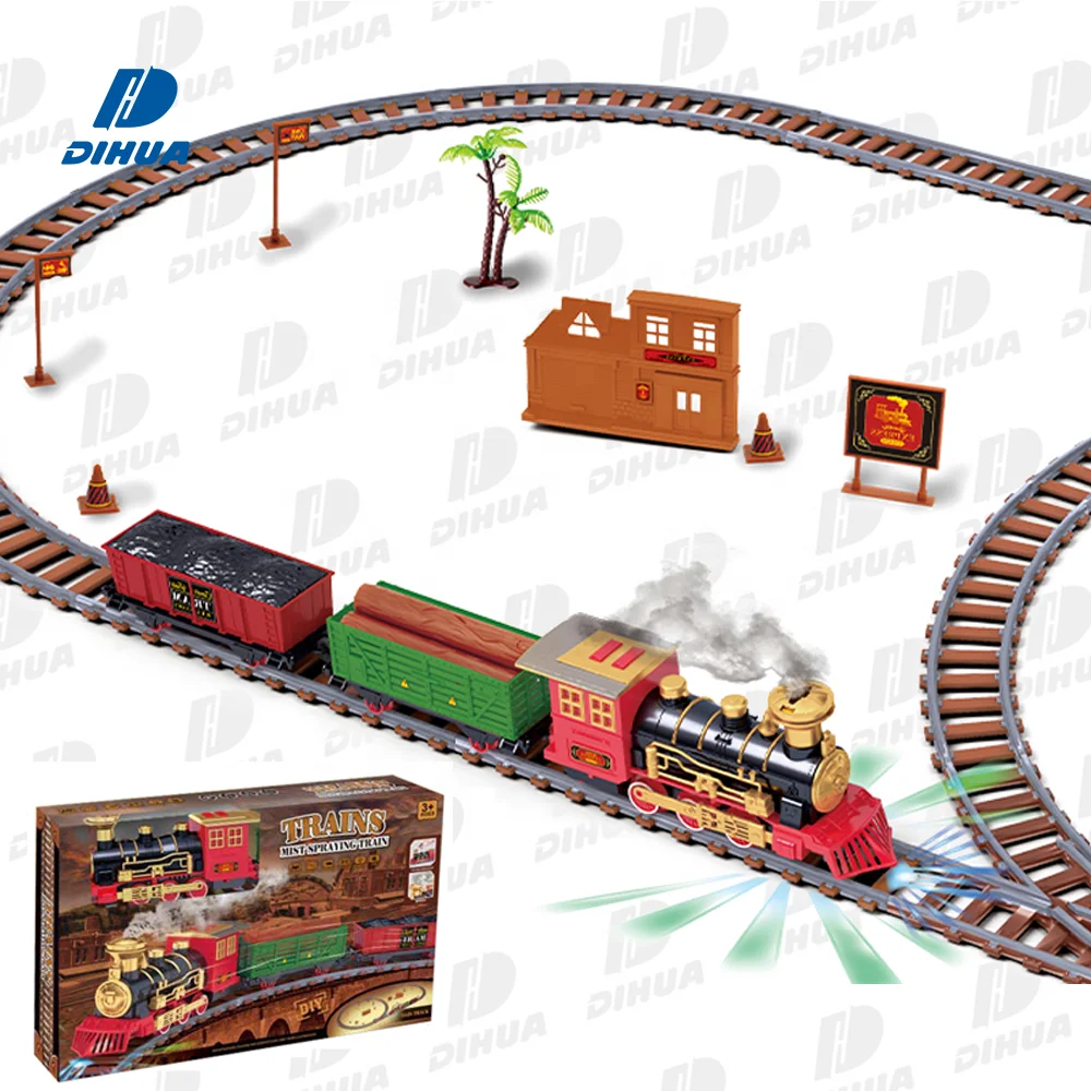 Mist Spraying Train Battery Operated Electric Train DIY Assemble Track Toy Set with Realistic Train Sound and Lights 207 PCS