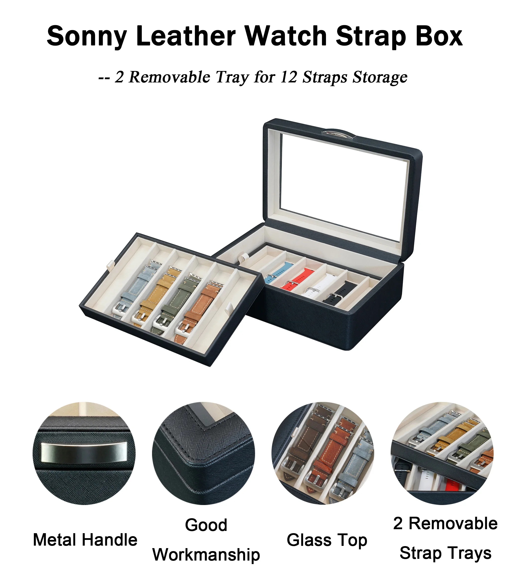 Sonny Custom Black Leather Watch Strap Storage Box Packaging For