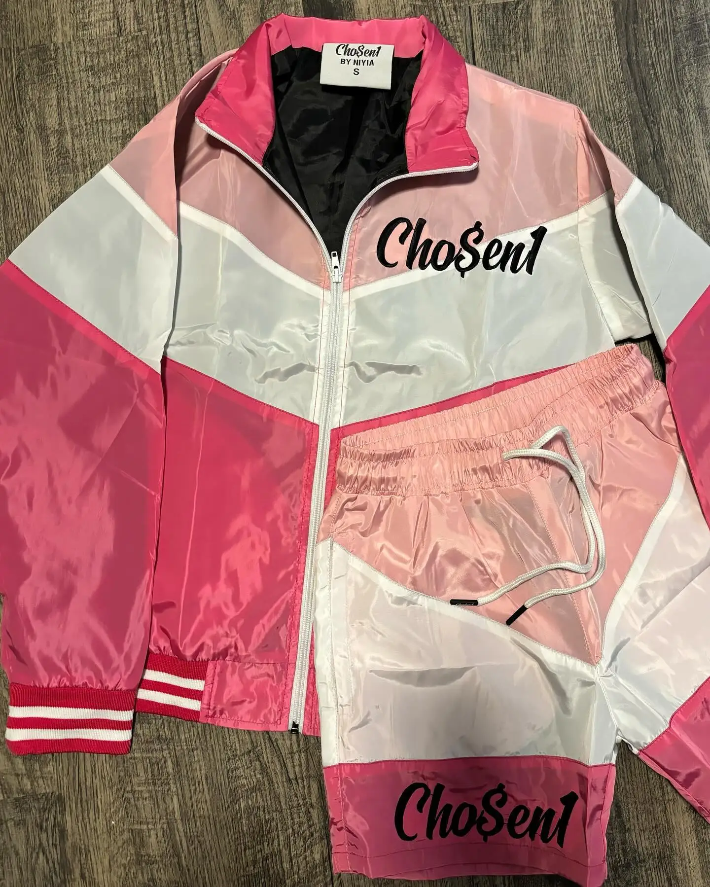Custom Embroidery Unisex Sports Coat 2 Piece Jogger Suits Patchwork Windbreaker Nylon Zip up Jacket Tracksuit Shorts Set for Men gallery 9