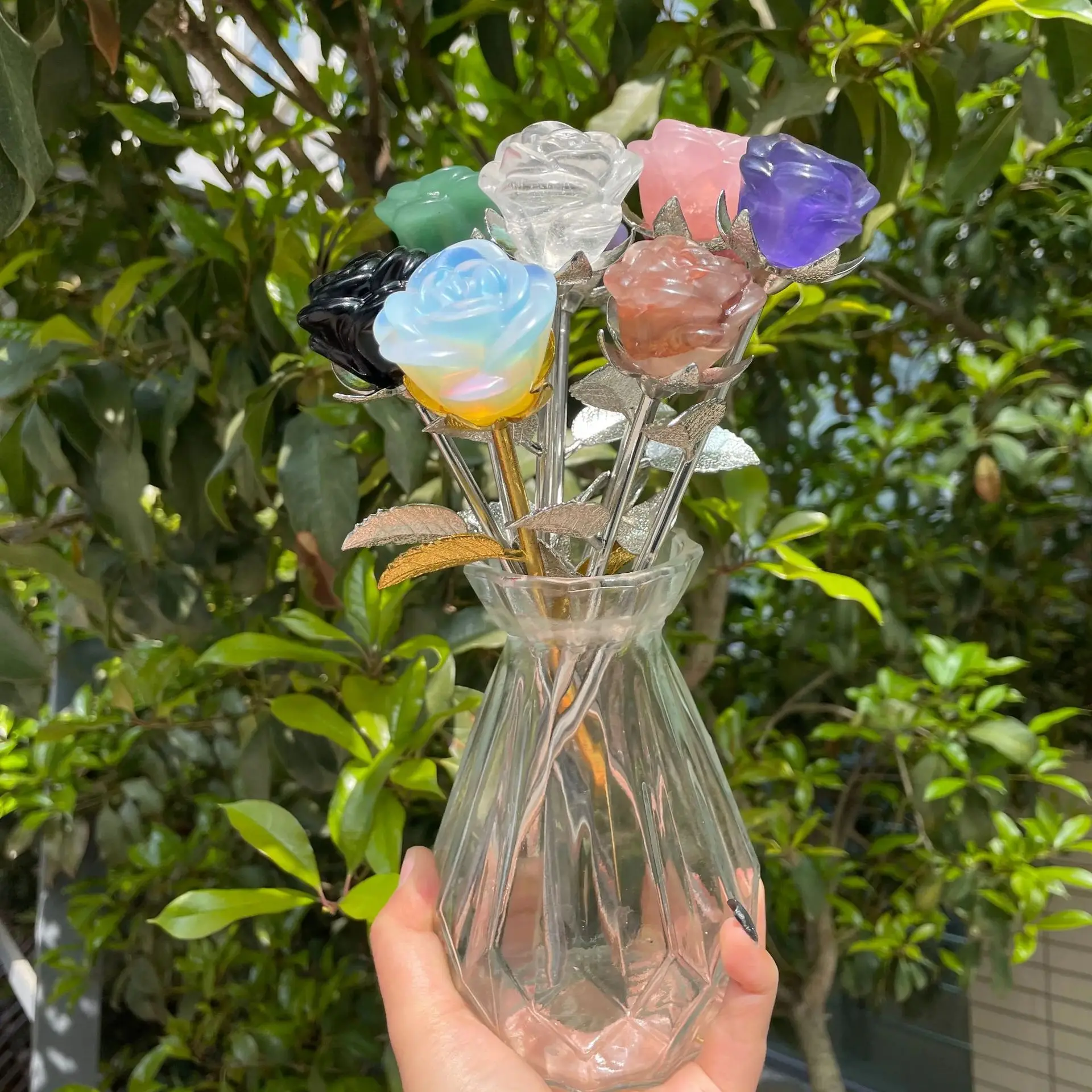 Mixed Material Valentine Crystal Rose Vase Decoration