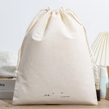 Customizable Eco-Friendly Organic Cotton Drawstring Bag Reusable Craft Pouch with Customized Size and Logo