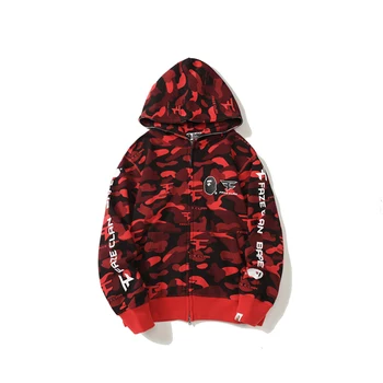 Summer new men's and women's hoodie camouflage red hoodie cardigan cotton zipper hoodie coat