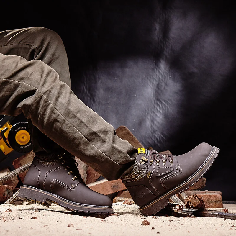 Зимняя кожаная обувь с высоким верхом для пеших прогулок плюс бархатная теплая походная хлопковая обувь мужская Нескользящая износостойкая Водонепроницаемая Уличная обувь