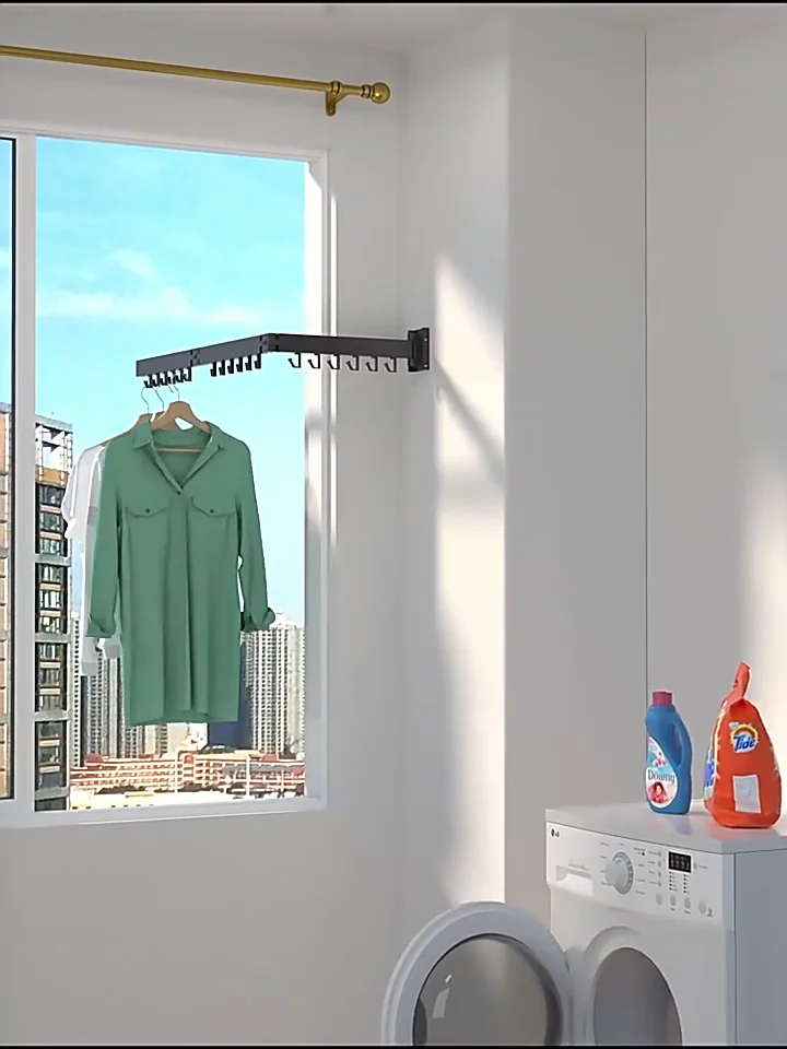 Wall Mounted Clothes Hanger Rack, Retractable Clothes Drying Rack,Space