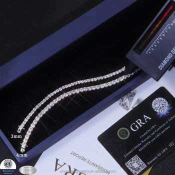 3mm 4mm Moissanite Tennis Diamond Chain 925 Silver Gold Plated Fine Jewelry Bracelet VVS Moissanite Tennis Chain for Men Women