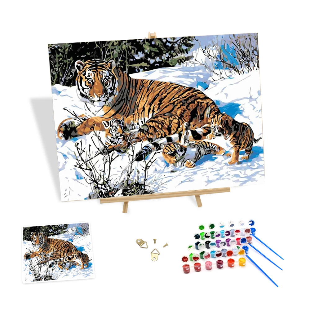 YEESAM ART Malen Nach Zahlen – Waldtiere (Tiger, Leopard, Löwe) Auf Leinwand, 40,6 X 50,8 Cm
