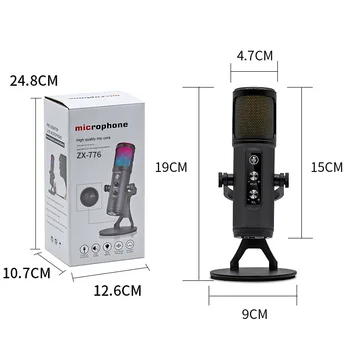USB Desktop Condenser Microphone English Version RGB Model Zx-776
