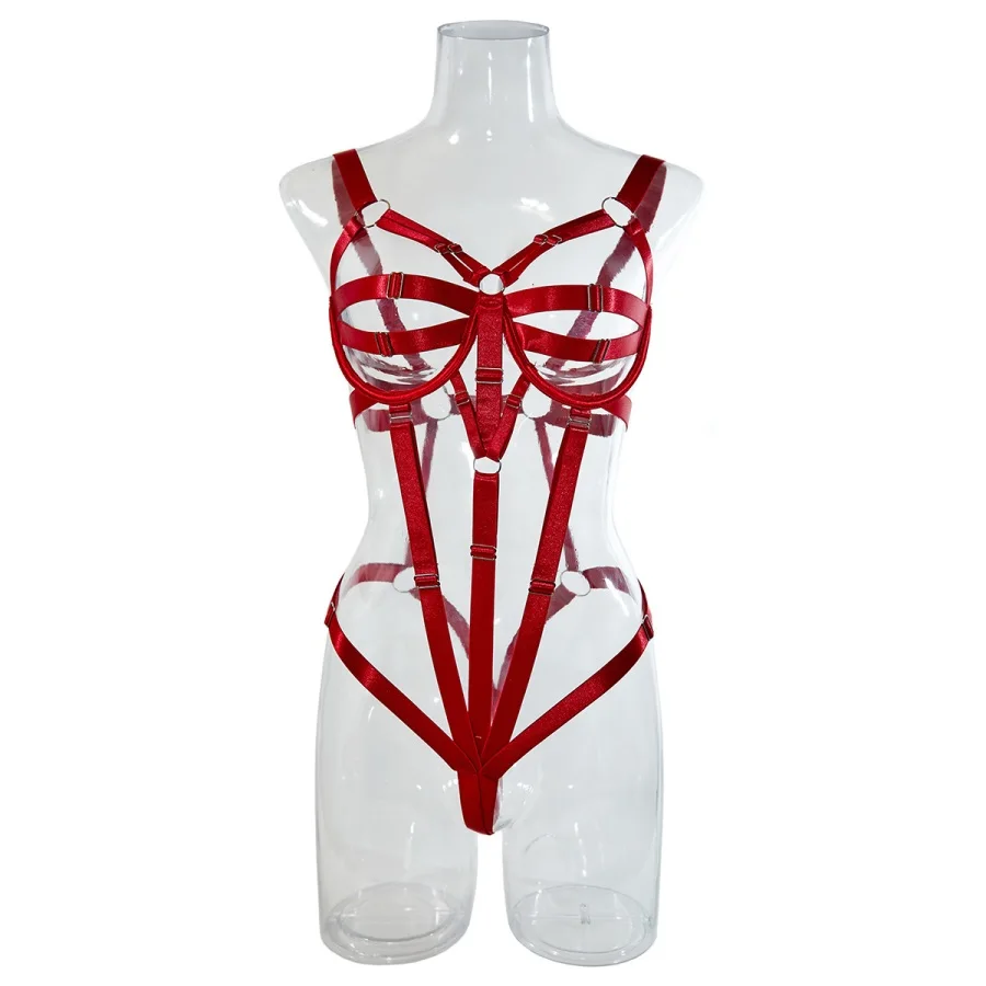 Erotic Bodysuit One Piece Set Open Crotch And Breasts Hollow Out Bandage Underwear Women Sexy