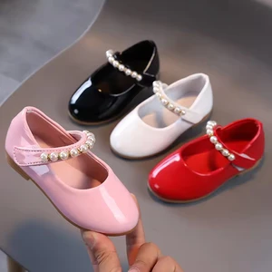 Children's Students Show Little Girl Leather Shoes Pearl Non-Slip Princess Shoes Leather Dress Shoes