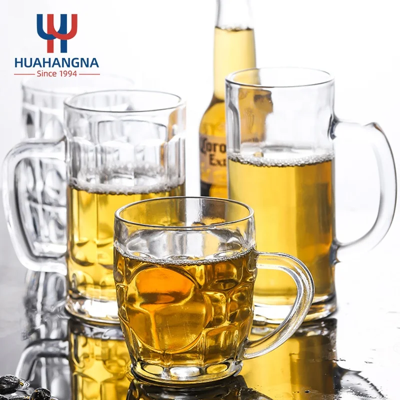 16oz Classic Heavy Base Beer Cup 500ml Large Clear Water Glass with Handle for Pub Bar for Serving Alcohol Beverages