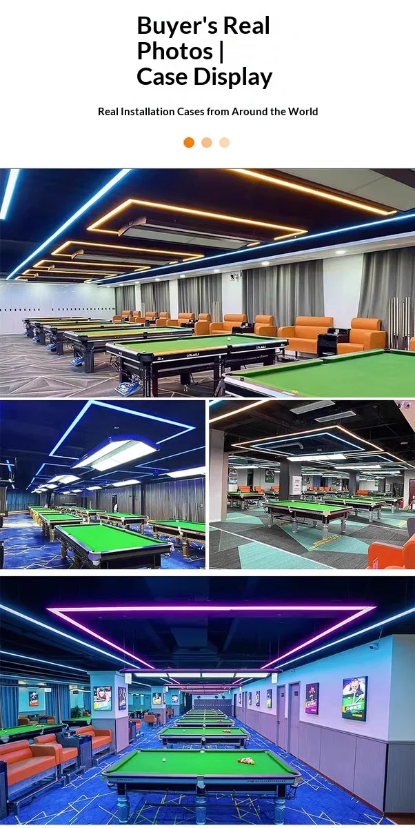 product led ambient light square long strip billiard club pool table chandelier for billiard room office gym acrylic aluminum model bs01-6