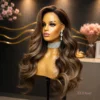 Parrucca Body Wave Castano Scuro con Riflessi Biondo Miele