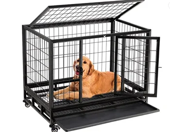 36 inch Heavy Duty Indestructible Dog Crate Steel Escape Proof, Indoor High Anxiety Cage, Kennel with Wheels, Removable Tray