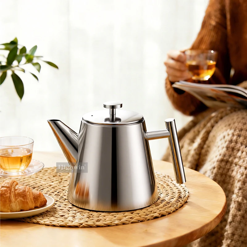 HIGHWIN Large Capacity 1000ml Double Wall Tea Pot with Infusers for Loose Tea Stainless Steel Teapot
