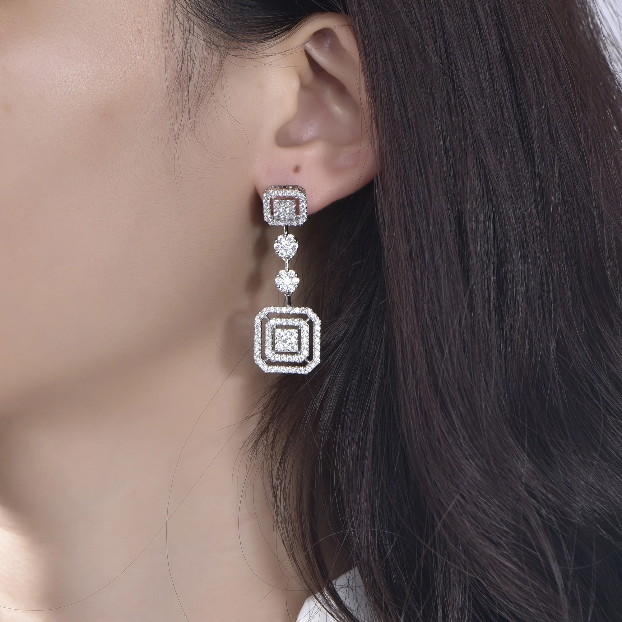 925 sterling silver earrings trendy women jewelry square shaped 5a cubic zirconia earrings dangle earrings