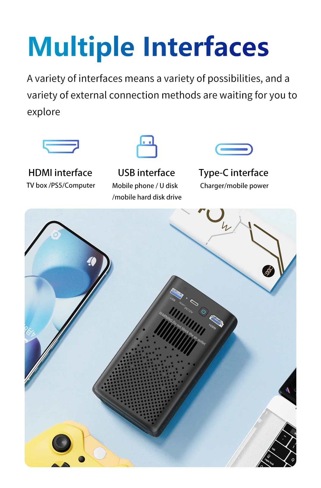 W&F M2 540P with Battery WIFI Display Android Video Projector for Smart Home 4K Portable Compact Projector