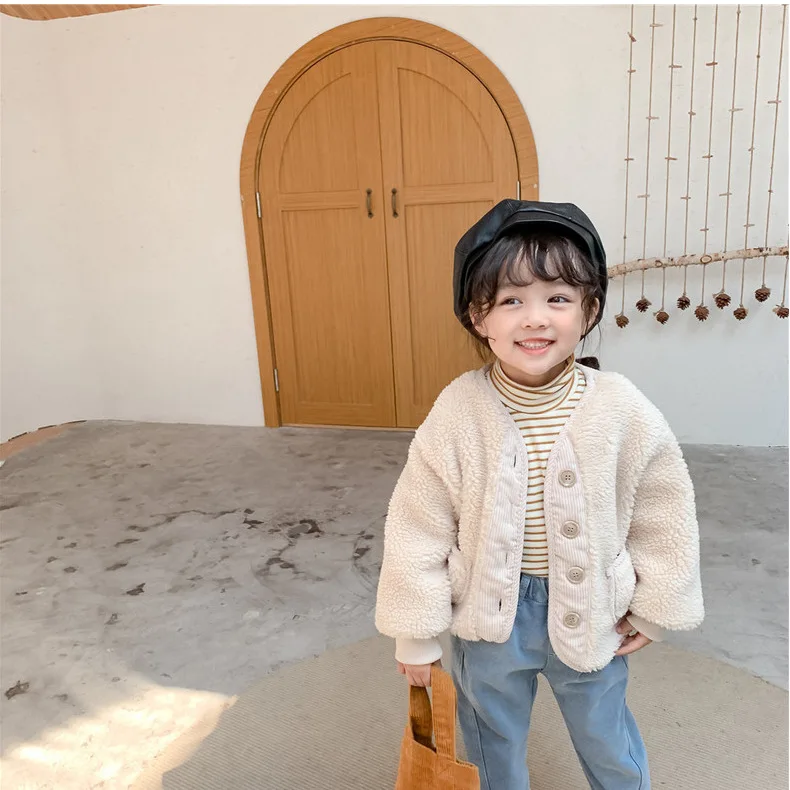 Шерстяной свитер утепленный зима 2022 корейская детская одежда детское пальто из овечьей шерсти хлопковое пальто