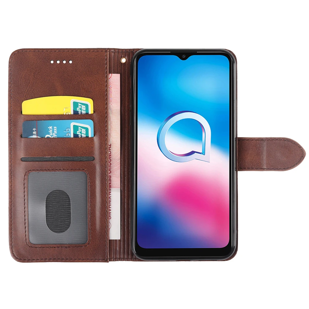 Custodia Portafoglio In Pelle PU Per Alcatel 3V (2019) – Blu – Con Slot Carte E Funzione Stand