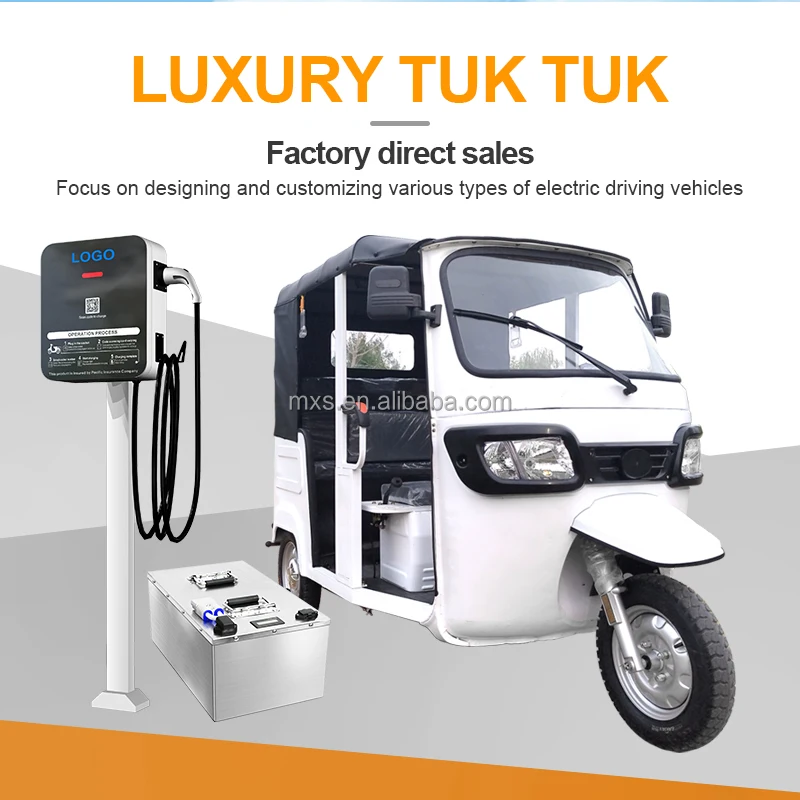 Fast Charging Electric Rickshaw for Adult Three-wheeler Tuk-tuk with Smart Battery Fast Charging Electric Tricycle