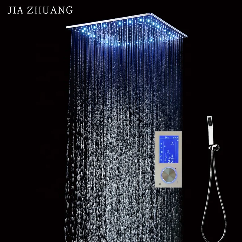Bathroom Smart Digital Thermostatic Touch Control Panel Led Massage Rainfall Spray Shower Wall Mounted Faucet Shower System
