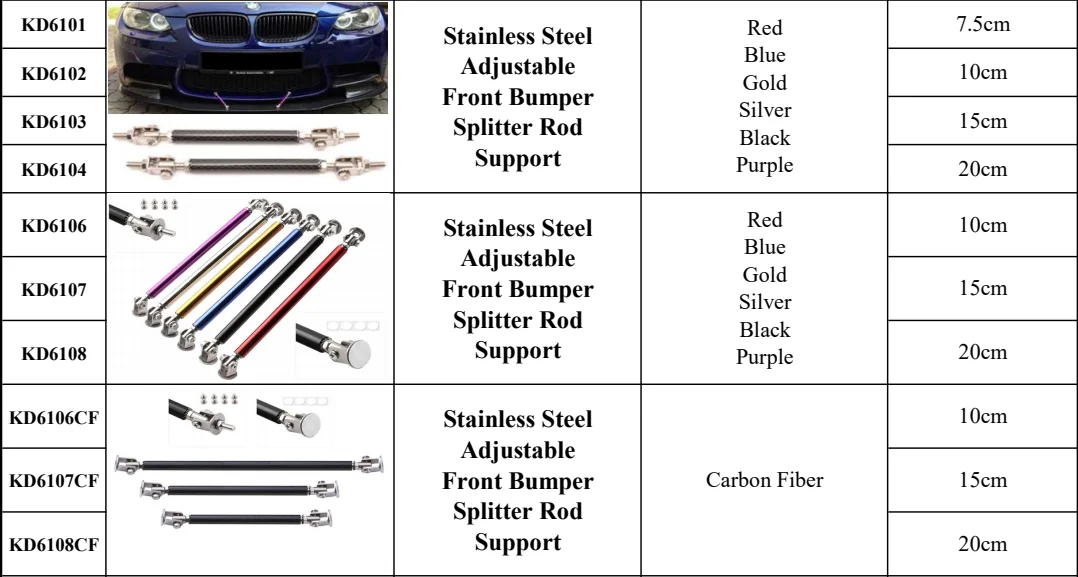 Universal Adjustable Stainless Steel Front Bumper Lip Support Rod