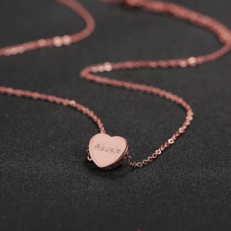 Mom Grandma Necklace Heart Pendant Engraved Abuela Mama