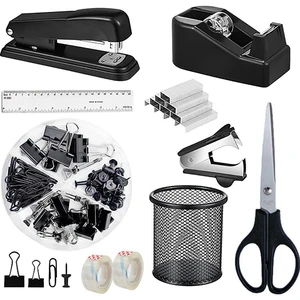 Heavy-Duty 25-sheet Capacity Black Lightweight Metal Stapler Container Shape Pen Holder Manual Power Convenient Stationery Set