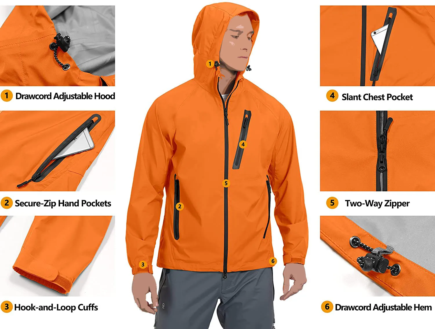 Men's Waterproof Rain Jacket Outdoor Lightweight Rain Waterproof Jacket