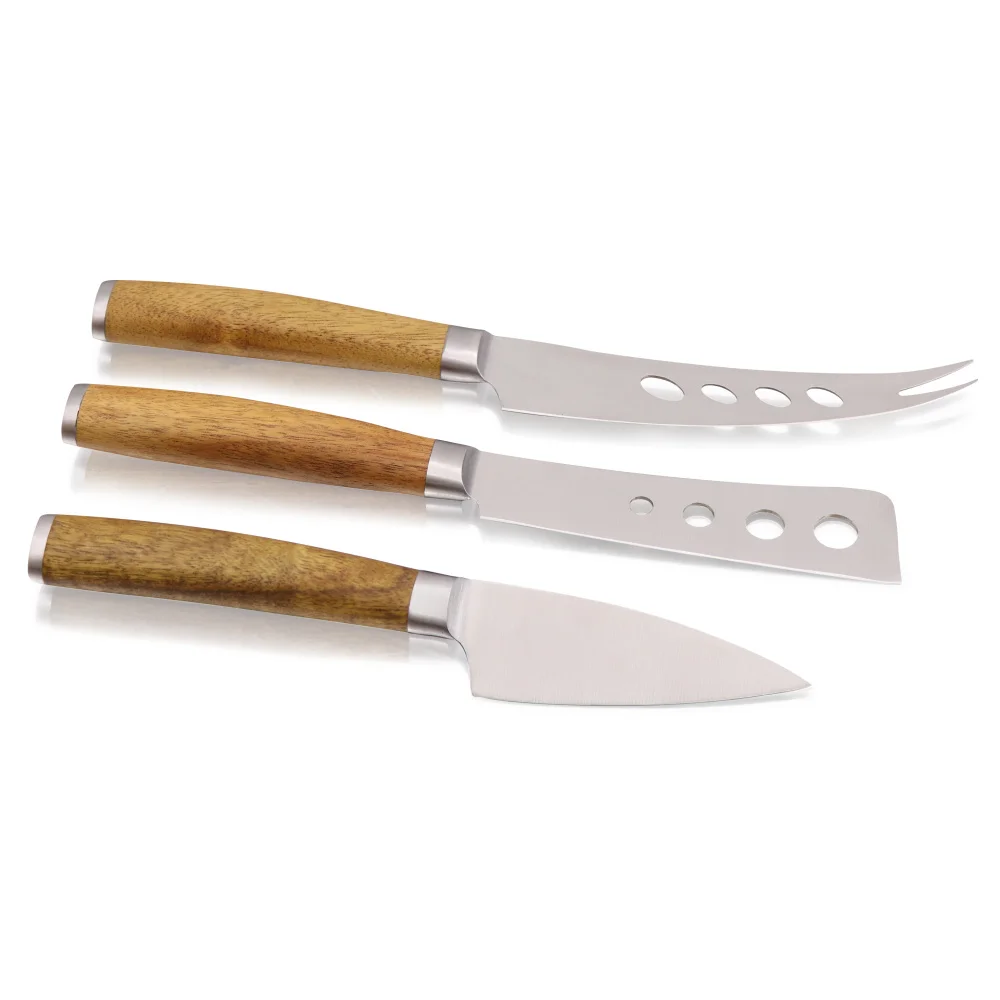 Jaswehome Set of 3 Stainless Steel Cheese Knife With Wood Handle Cheese Knives Cheese Tools Set Cutlery Tablewares