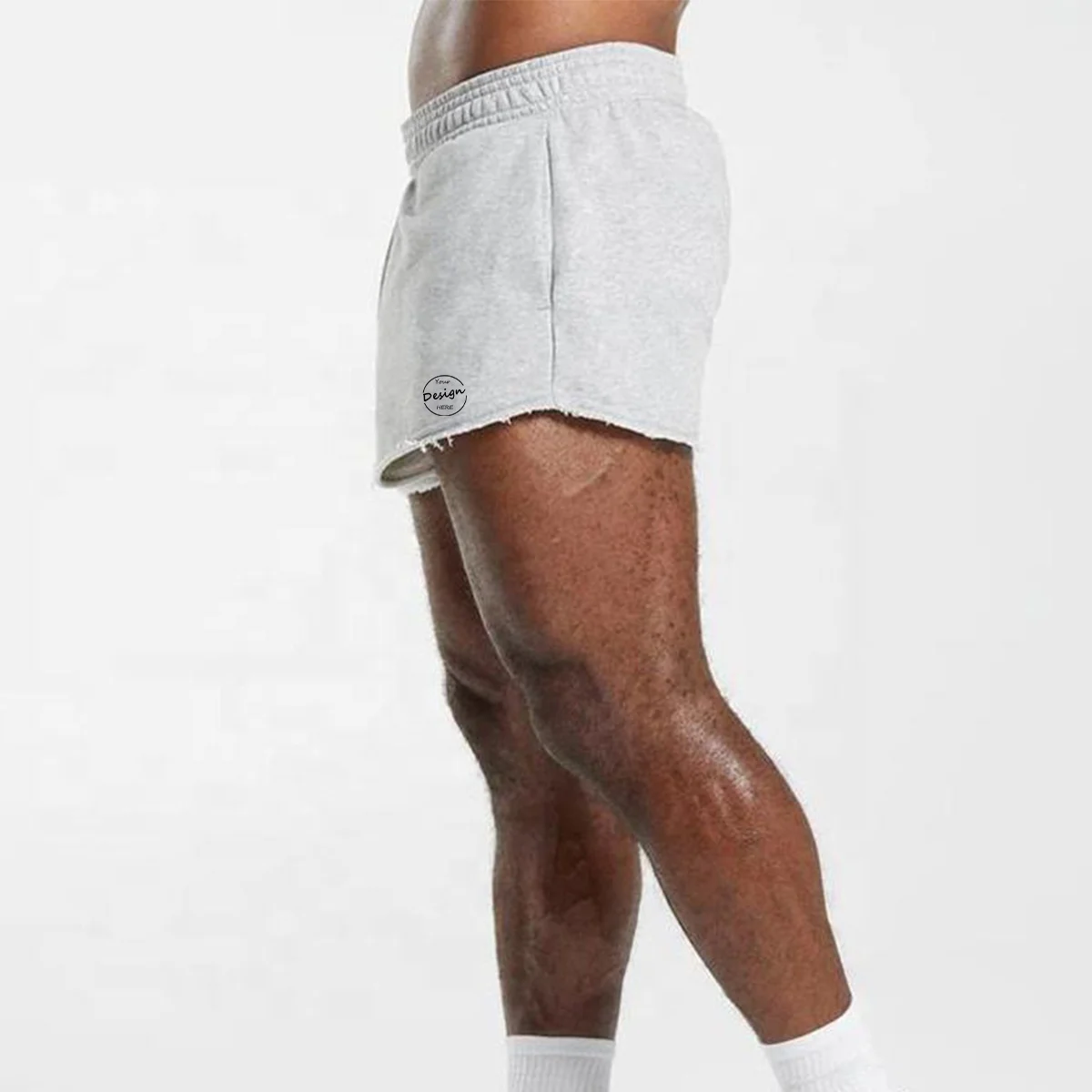 JL1121C Running Sports Men’s Cotton Raw Edge French Terry Shorts With Pockets Casual Loose Sweat Gray Shorts for Men