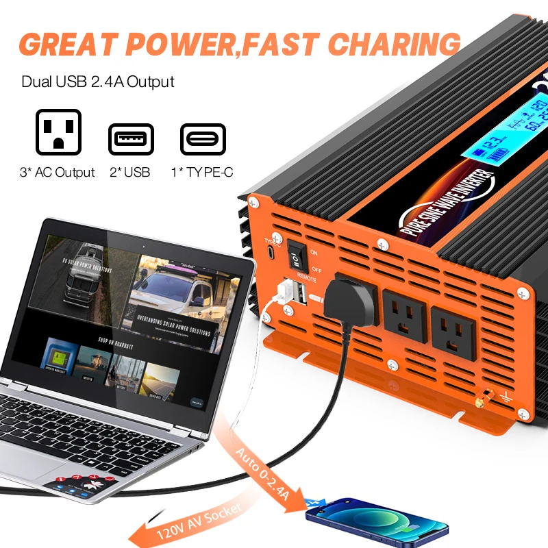 thumbnail image 2 of JERGOO 1000W Power Inverter With UPS – DC 12V To AC 110V – Free Shipping 2 of 4