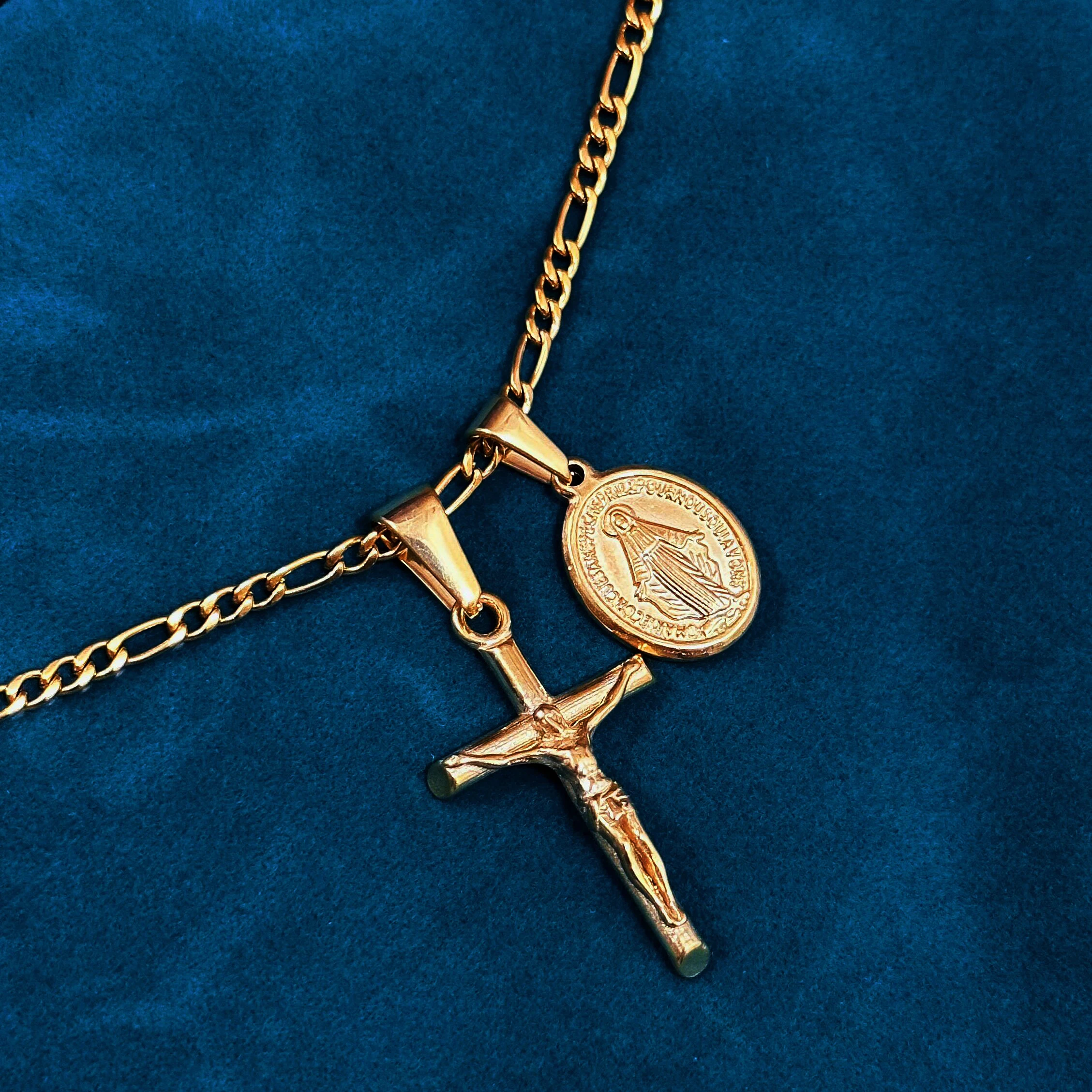 Olivia Trendy Virgin Mary Cross Necklace Stainless Steel Gold Medallion  Necklaces Religious Christian Jesus Jewelry Hot Sale