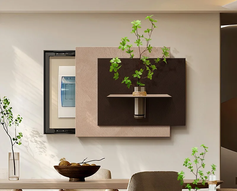 Green Beige Electrical Box Cover Wall Art Canvas Print Textured 3D Plant Shelf Minimalist Wabi Sabi Neutral Home Decor