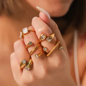 MW 18k PVD Gold Plated Stainless Steel Open Ring High-Grade Female Non-Fading Inlaid Zircon Trendy Wedding Ring for Women