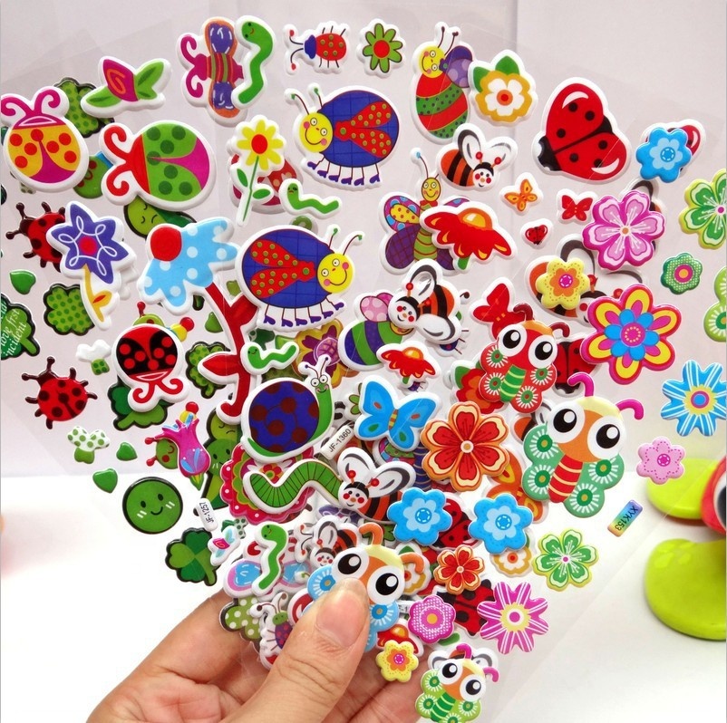 
 Динозавры, бабочки, цветы и автомобиль, различные тематические пышные наклейки, DIY ПВХ Мультяшные дешевые 3D наклейки для детей  