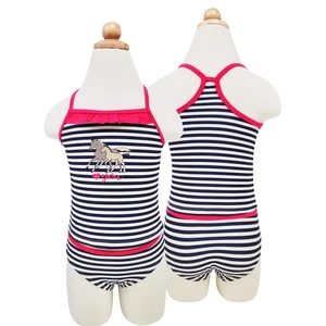 UPF 50+ Sun Protection Children's Swimwear Bikini Girls Striped One Piece Swimsuit Cute Horse Print Pink Lace Front Trim Bikinis